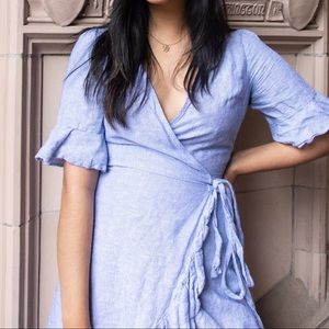 Gap baby blue wrap dress with ruffles small